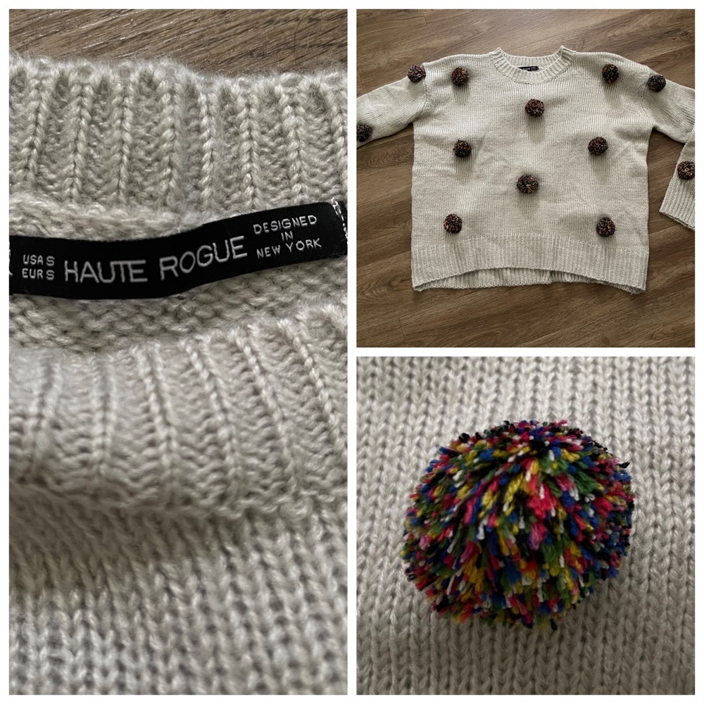 HAUTE ROGUE Knit Sweater With Pom Pom’s